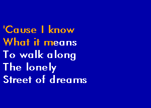 'Cause I know
What it means

To walk along

The lonely
Street of dreams