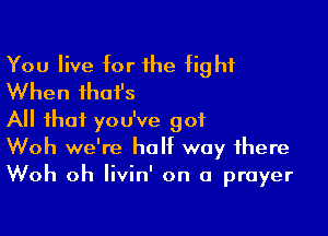 You live for the fight
When that's

All that you've got
Woh we're half way there
Woh oh Iivin' on a prayer