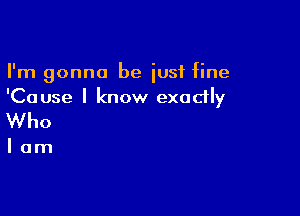 I'm gonna be just fine
'Cause I know exactly

Who

lam