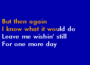 But then again
I know what it would do

Leave me wishin' still
For one more day