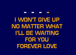 I WON'T GIVE UP
NO MATTER WHAT
I'LL BE WAITING
FOR YOU

FOREVER LOVE l