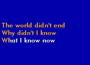 The world did n'f end

Why didn't I know

What I know now