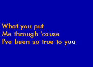 What you put

Me through 'couse
I've been so true to you