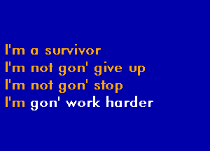 I'm a survivor
I'm not gon' give up

I'm not gon' stop
I'm gon' work harder