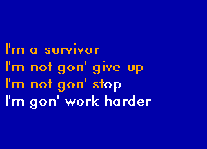 I'm a survivor
I'm not gon' give up

I'm not gon' stop
I'm gon' work harder