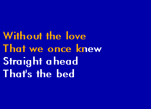 Without the love
That we once knew

Straight ahead
That's the bed