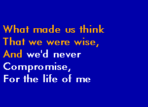 What made us think

That we were wise,

And we'd never
Compromise,
For the life of me