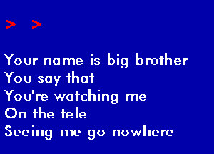 Your name is big brother

You say that
You're watching me
On the fele

Seeing me go nowhere