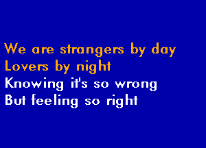 We are strangers by day
Lovers by night

Knowing it's so wrong
But feeling so right