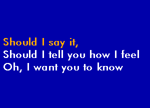 Should I say it,

Should I tell you how I feel

Oh, I want you to know