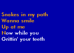 Snakes in my path
Wanna smile

Up of me
Now while you
GriHin' your teeth