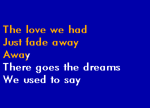 The love we had

Just fade away

Away
There goes the dreams
We used to say