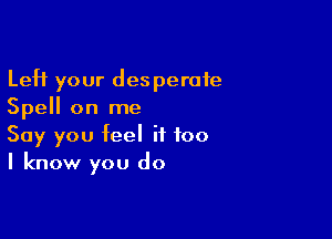 LeH your desperate
Spell on me

Say you feel it too
I know you do