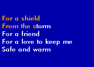 For a shield

From the storm

For a friend

For a love to keep me
Safe and warm