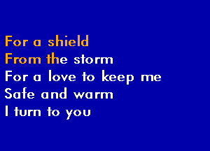 For a shield

From the storm

For a love to keep me
Safe and warm
I turn to you