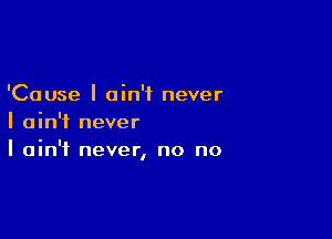 'Cause I ain't never

I ain't never
I ain't never, no no