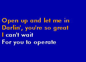 Open up and let me in
Darlin', you're so great

I can't wait
For you to operate