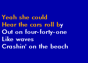 Yeah she could
Hear the cars roll by

Out on four-foriy-one
Like waves

Crashin' on the beach