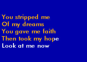 You stripped me
Of my dreams

You gave me faith
Then took my hope
Look at me now