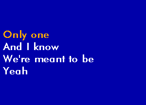 Only one
And I know

We're meant to be

Yeah