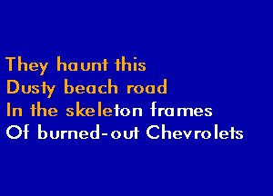 They haunt 1his
Dusty beach road

In the skeleton frames
Of burned-oui Chevrolefs