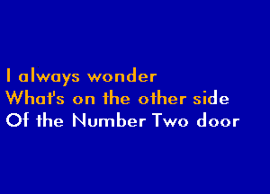I always wonder

What's on the other side
Of the Number Two door