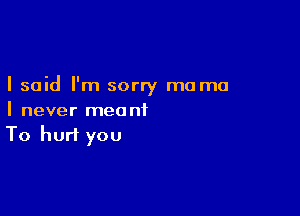 I said I'm sorry mama

I never meant
To hurt you