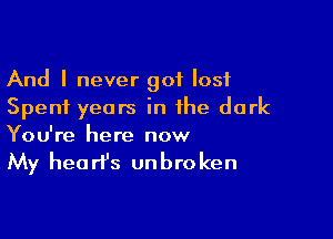 And I never got I051
Spent years in the dark

You're here now

My hea rt's unbro ken