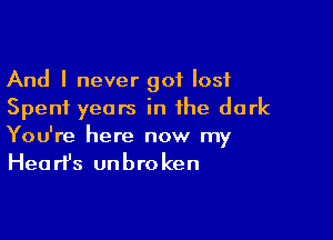 And I never got I051
Spent years in the dark

You're here now my
Heart's unbroken