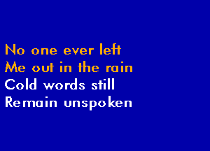 No one ever IeH
Me out in the rain

Cold words still
Remain unspoken