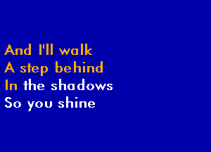 And I'll walk
A step behind

In the shadows
So you shine