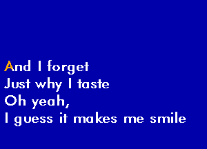 And I forget

Just why I taste
Oh yea h,

I guess it makes me smile