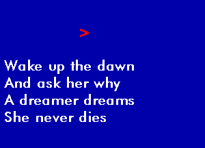 Wake up the down

And ask her why

A dreamer dreams
She never dies