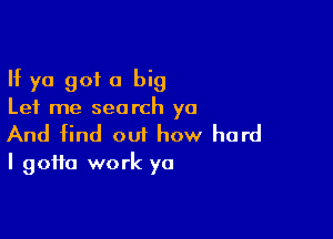 If ya got a big
Let me search yo

And find out how hard
I gotta work ya