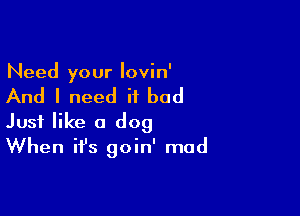 Need your Iovin'

And I need it bad

Just like a dog
When ifs goin' mad