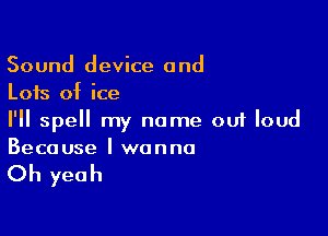 Sound device and
Lots of ice

I'll spell my name out loud
Because I wanna

Oh yeah