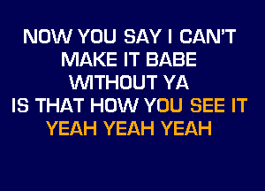 NOW YOU SAY I CAN'T
MAKE IT BABE
WITHOUT YA
IS THAT HOW YOU SEE IT
YEAH YEAH YEAH