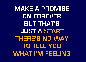 MAKE A PROMISE
0N FOREVER
BUT THAT'S

JUST A START

THERE'S NO WAY
TO TELL YOU

WHAT I'M FEELING