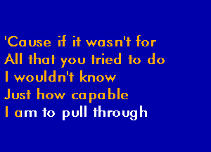 'Cause if it wasn't for
All that you tried to do

I wouldn't know
Just how co pable
I am to pull through