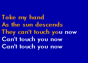 Ta ke my hand

As the sun descends

They can't touch you now
Can't touch you now
Can't touch you now
