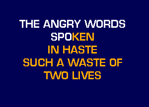 THE ANGRY WORDS
SPOKEN
IN HASTE

SUCH A WASTE OF
TWO LIVES