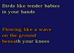 Birds like tender babies
in your hands

Flowing like a wave
on the ground
beneath your knees
