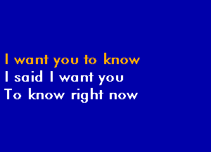 I want you to know

I said I want you
To know right now