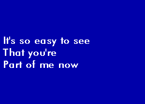 Ifs so easy to see

That you're
Part of me now