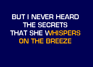 BUT I NEVER HEARD
THE SECRETS
THAT SHE WHISPERS
ON THE BREEZE