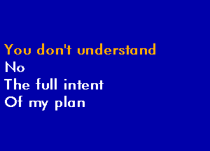 You don't understand

No

The full intent
Of my plan