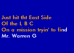 Just hi1 1hi East Side
Of the L B C

On a mission tryin' to find

Mr. W0 rren G