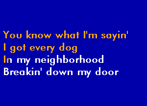 You know what I'm sayin'
I got every dog

In my neighborhood
Breakin' down my door