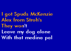 I got Spuds McKenzie
Alex from Siroh's

They won't
Leave my dog alone
With that medina pal