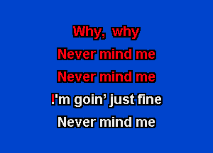 Why, why
Never mind me
Never mind me

I'm goin, just fine
Never mind me